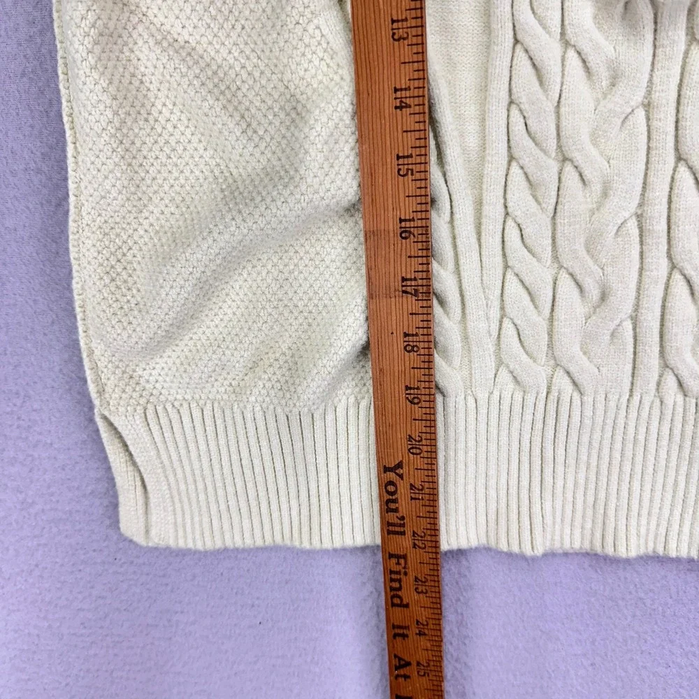 Free People Lizzy 1/4 Zip Sweater Womens Medium Cream‎ Green Cable Knit Vest - Picture 9 of 10